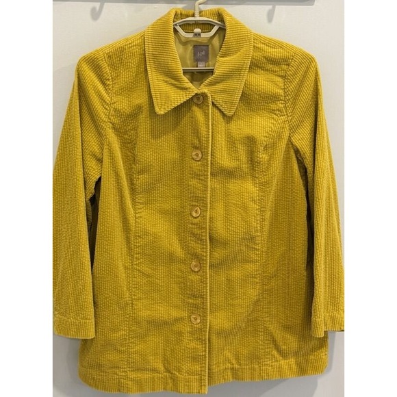 J. Jill Jackets & Blazers - J Jill Chartreuse Corduroy Button Front Jacket Pleated Back Pockets Size L